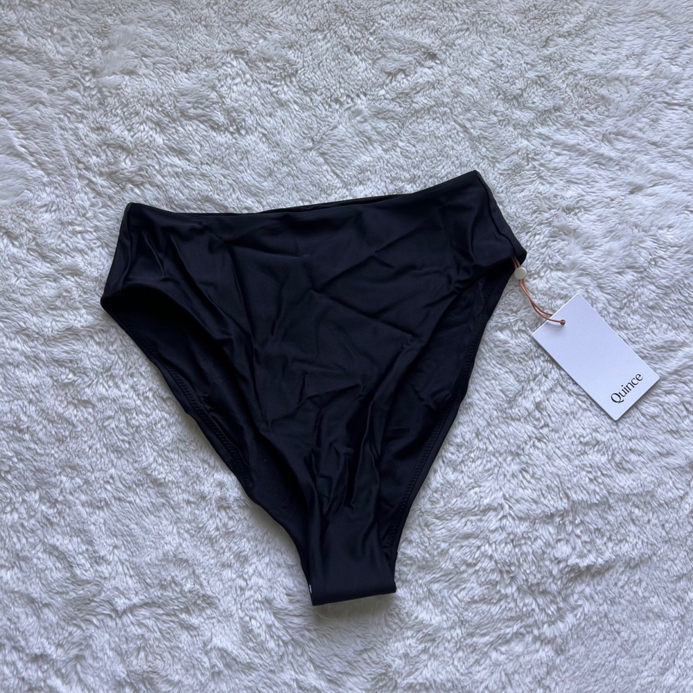 Quince Womens High Waisted Bikini Bottom Black Recycled Polyamide ATG001 Size S